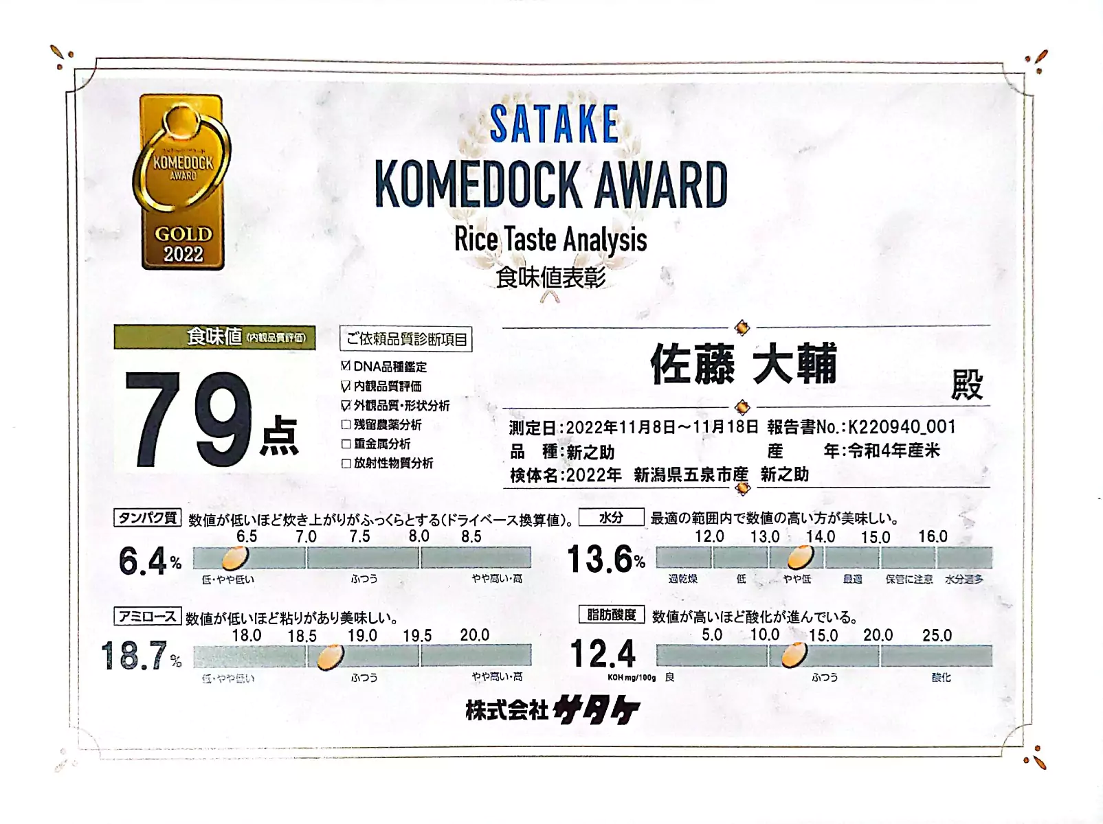 2022年　新潟県産　新之助